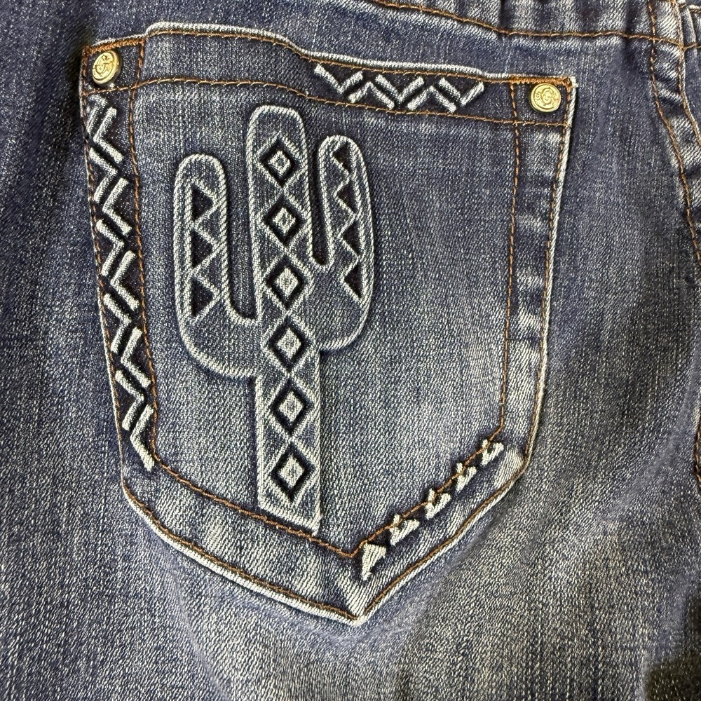 Grace in LA Women's Embroidered Bootcut Jeans Blue Size 28 Cactus Design Western